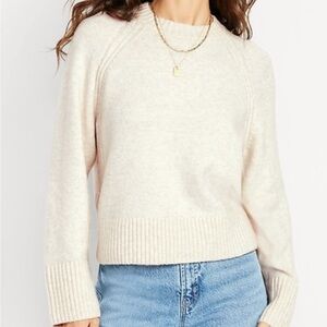 Old Navy Cream So Soft Stitchy Cashmere Knit Henley Ribbed Cozy Sweater